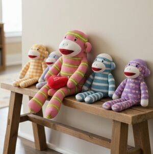 VINTAGE DAN DEE RED LIPS SOCK MONKEY STUFFY- Limited Edition